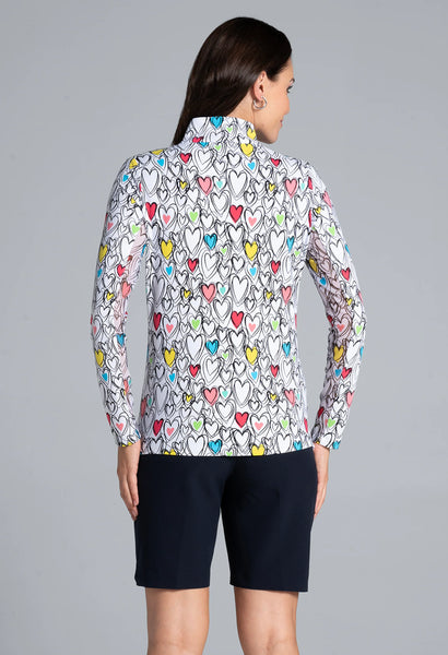 IBKUL Heart Print Long Sleeve Mock Neck