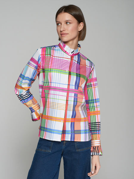 Vilagallo Cotton Plaid Ruffle Shirt