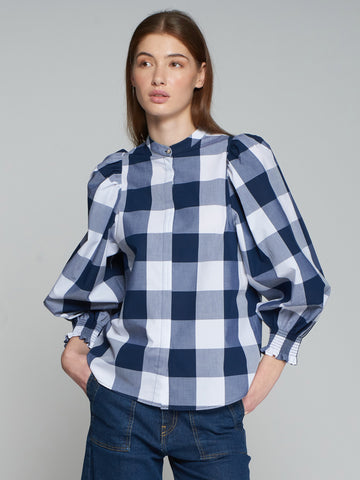 Vilagallo Navy Gingham Top