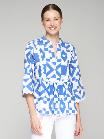 Vilagallo Blue Geo Print Top