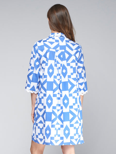 Vilagallo Blue Geo Print Dress