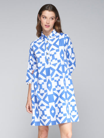 Vilagallo Blue Geo Print Dress