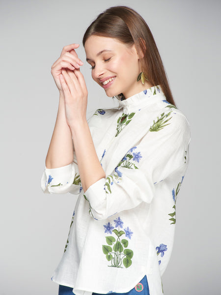 Vilagallo Linen Block Floral Shirt