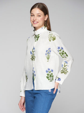 Vilagallo Linen Block Floral Shirt