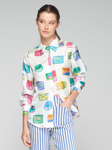 Vilagallo Silk Sardines Print Shirt