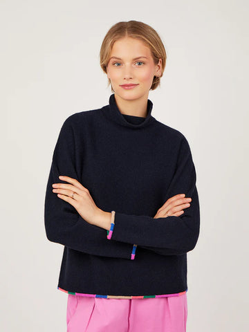 Cocoa Cashmere Color Trim Funnel Neck