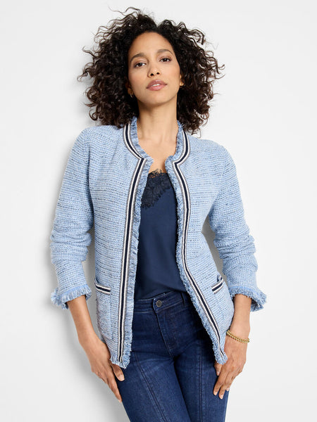 NIC+ZOE Indigo Fringe Mix Knit Jacket