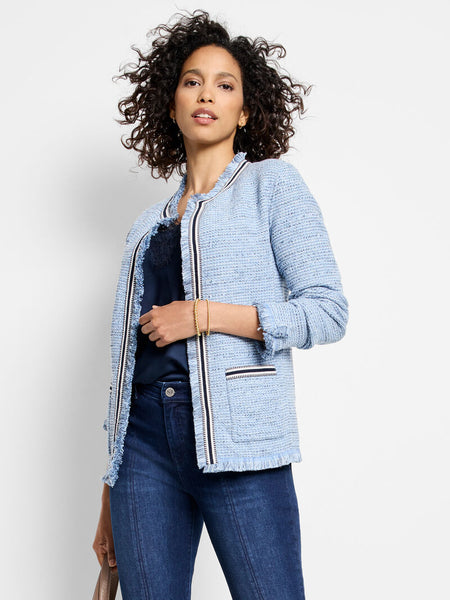 NIC+ZOE Indigo Fringe Mix Knit Jacket