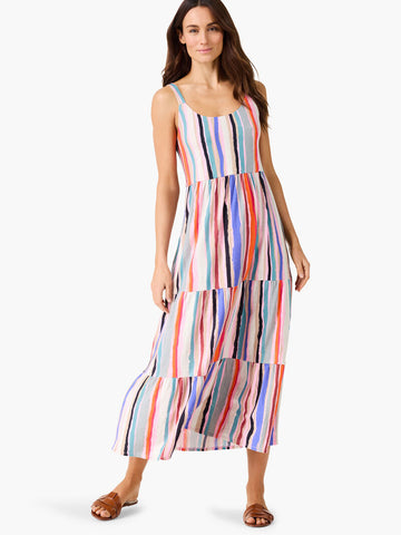 NIC+ZOE NZT Painted Stripes Tiered Maxi Dress