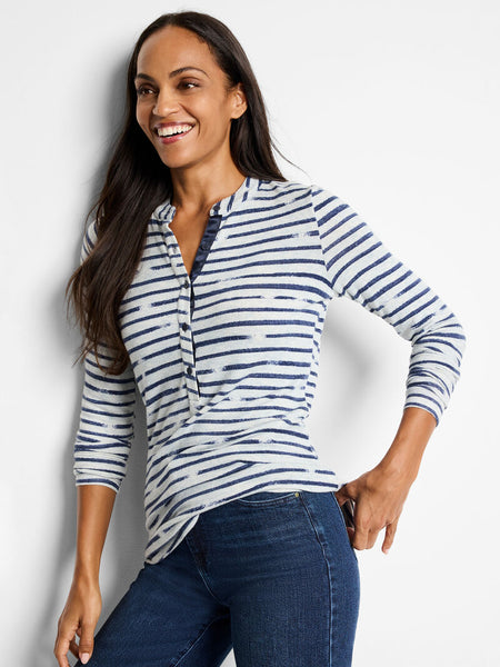 NIC+ZOE Sketched Stripe Cozy Henley