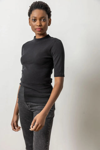 Lilla P Elbow Sleeve Mock Neck