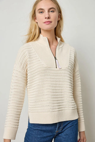 Lilla P Pointelle Half-Zip Sweater