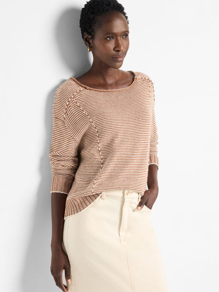 NIC+ZOE Striped Seamed Cotton Cord Sweater