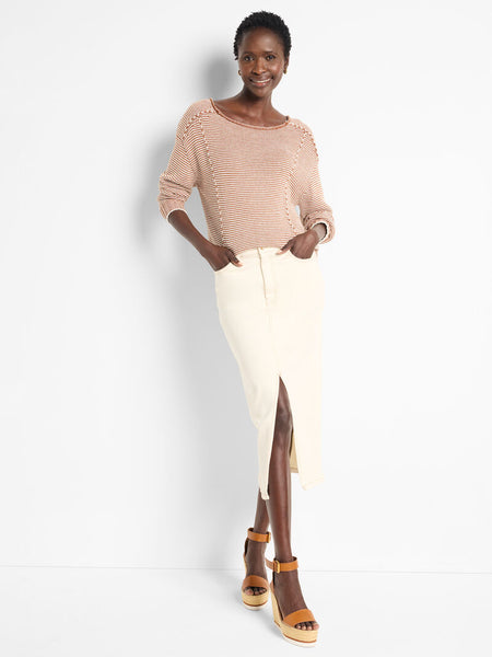 NIC+ZOE Striped Seamed Cotton Cord Sweater