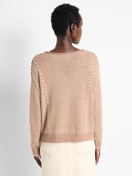 NIC+ZOE Striped Seamed Cotton Cord Sweater