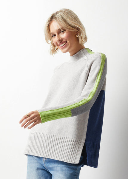 Intarsia Funnel Neck Sweater