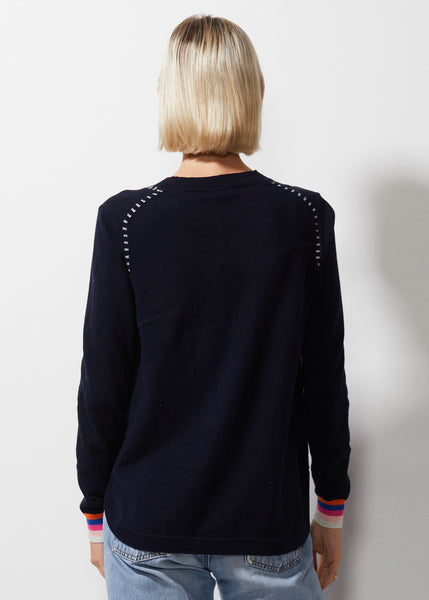 Embroidered Trim Pocket Sweater