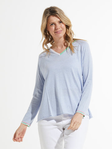 Colorful Trim V-Neck