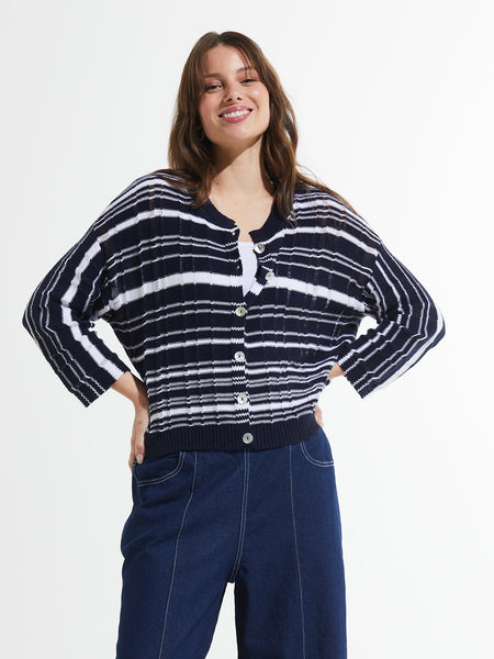 Rib Stripe Crop Cardigan