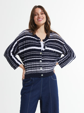 Rib Stripe Crop Cardigan