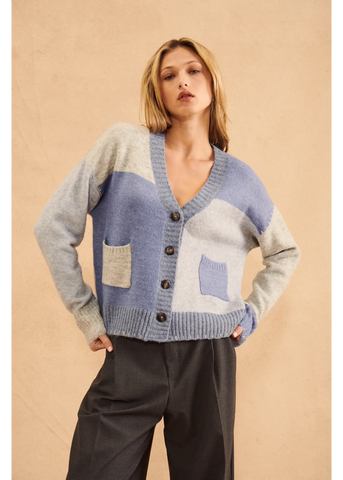 Blue Patchwork Cardigan